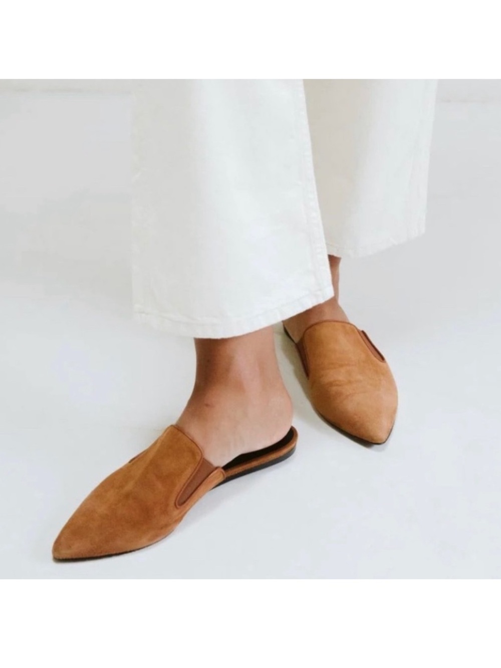 Jenni Kayne Tan Suede Pointed-Toe Slip-On Mules